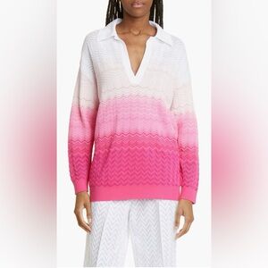 NWT Authentic Missoni Zig Zag Cotton Blend Polo Sweater Size M